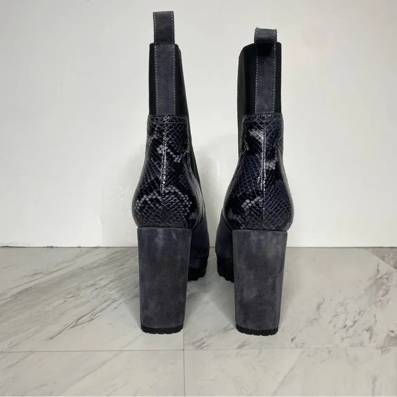 All Saints Sahara Gray Suede Snakeskin Heeled Boot 11 - Picture 4 of 16